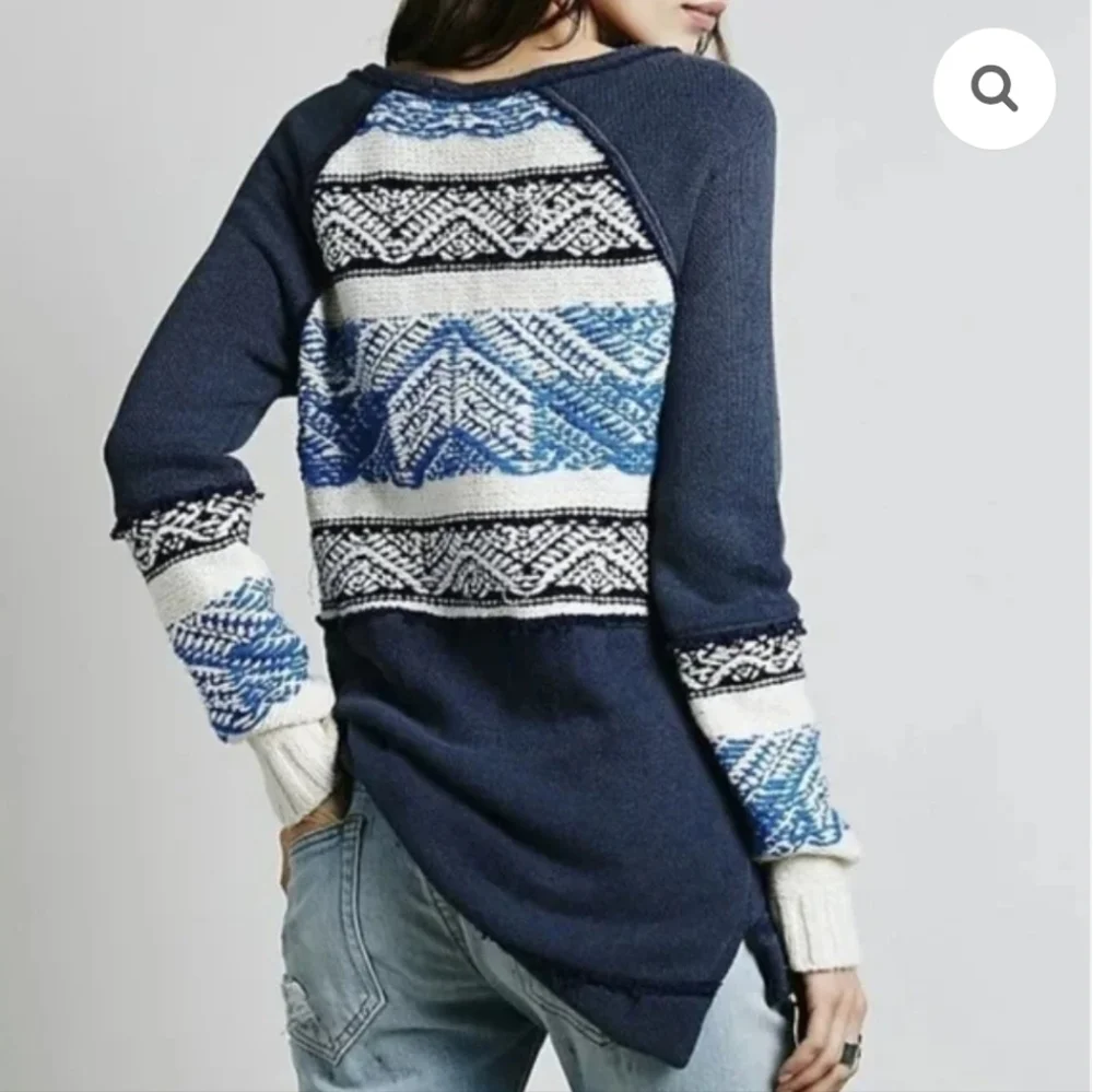 Free People Blue Aztec Tribal Soft Boho Snow Angel Angora Rabbit Hair Sweater S